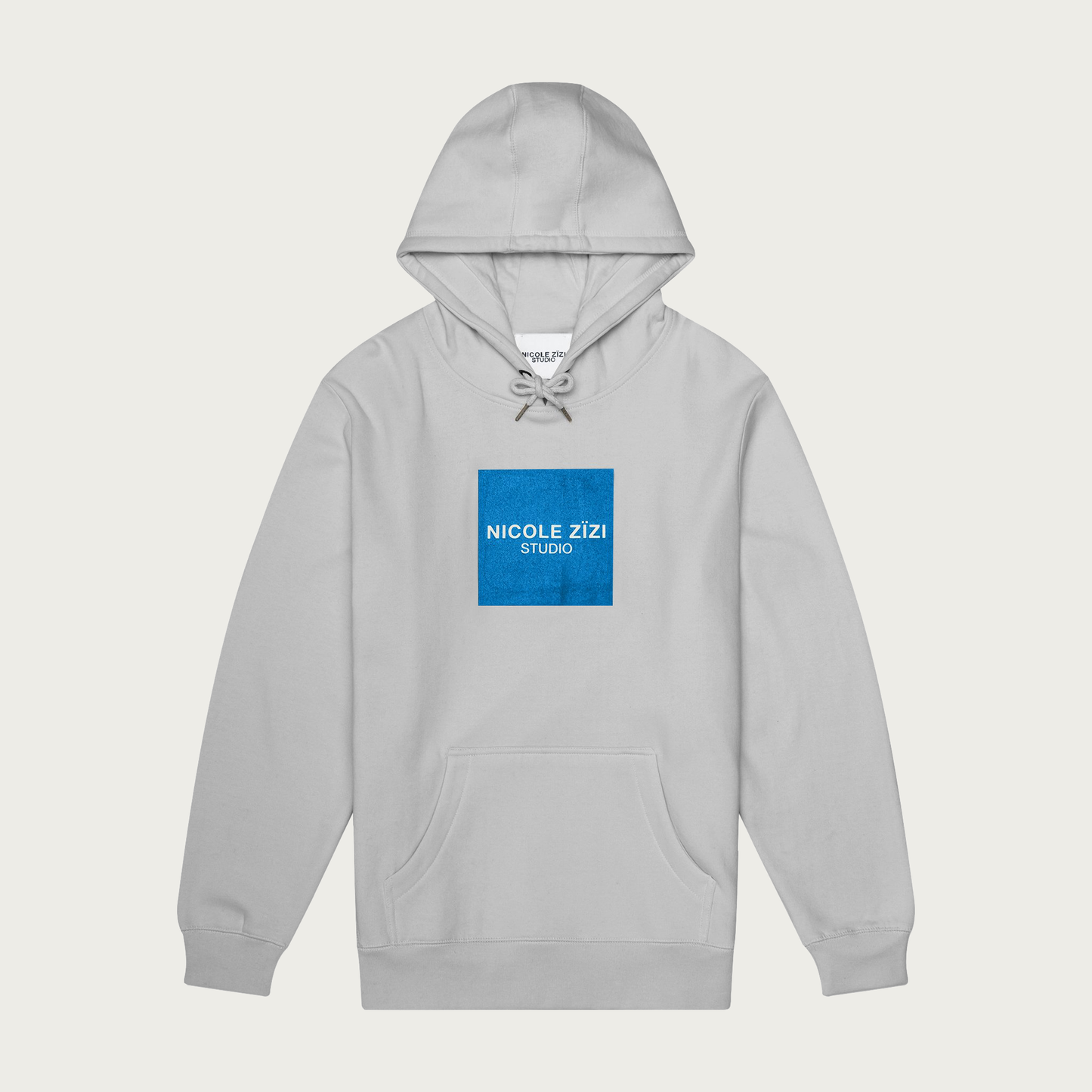 Organic Cotton Box Grey Blue Logo Hooded Sweatshirt