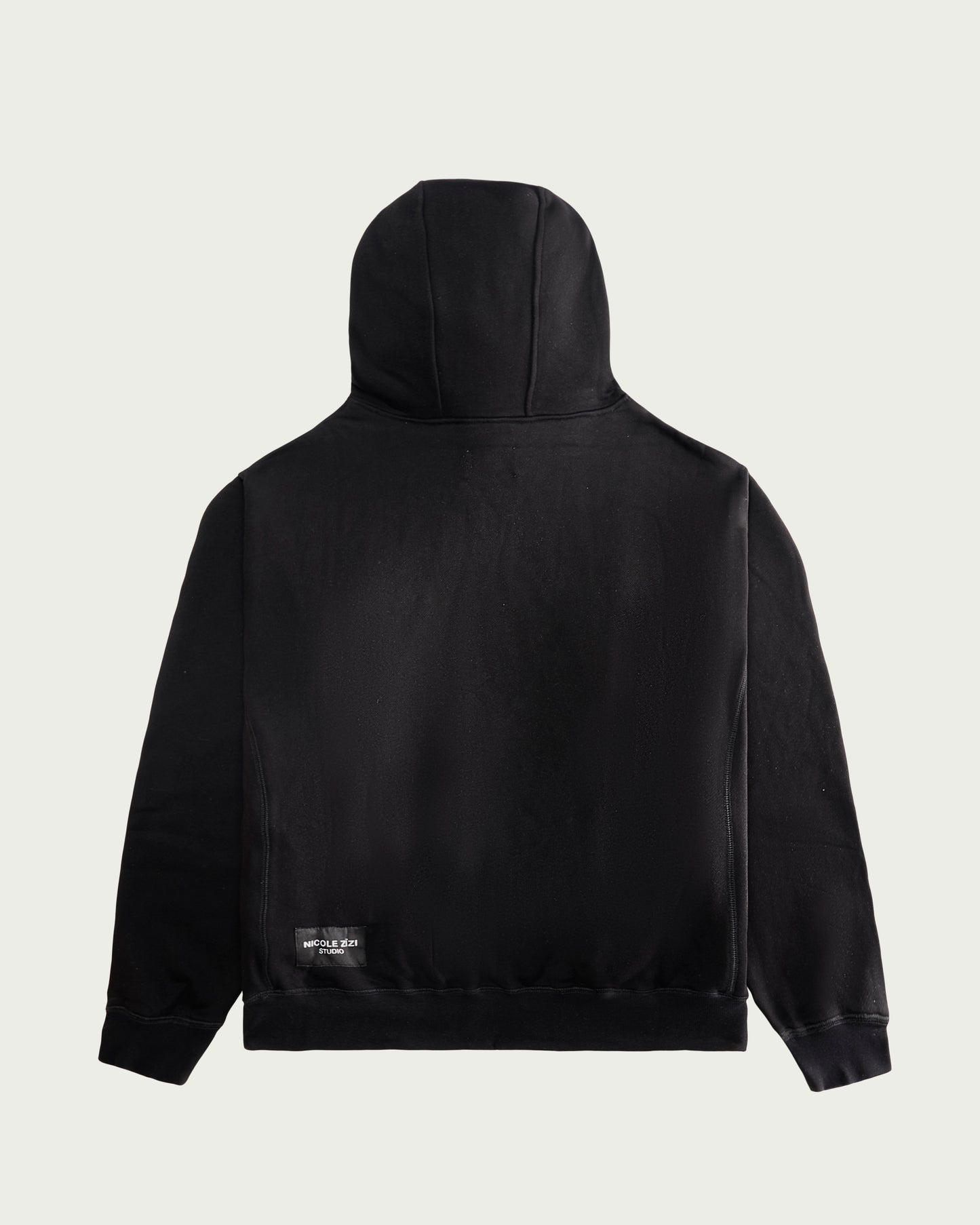 Label-Stitch Black Hooded Cotton Sweatshirt