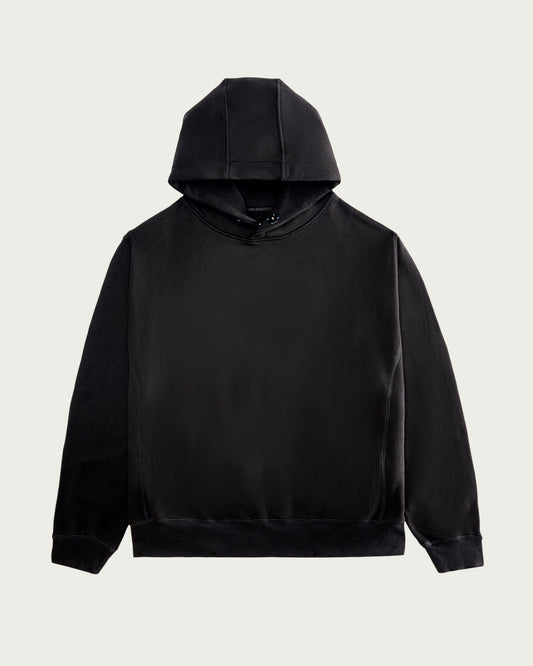 Label-Stitch Black Hooded Cotton Sweatshirt