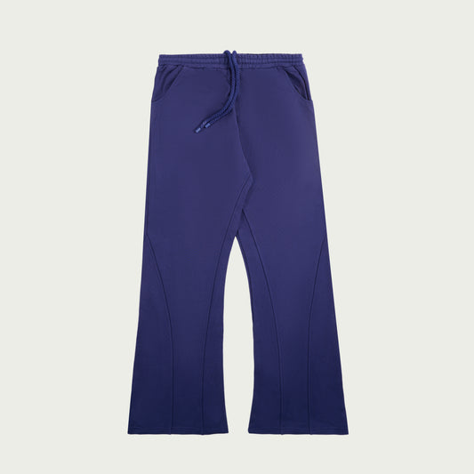 Label-Stitch Blue Cotton Flare Sweatpants