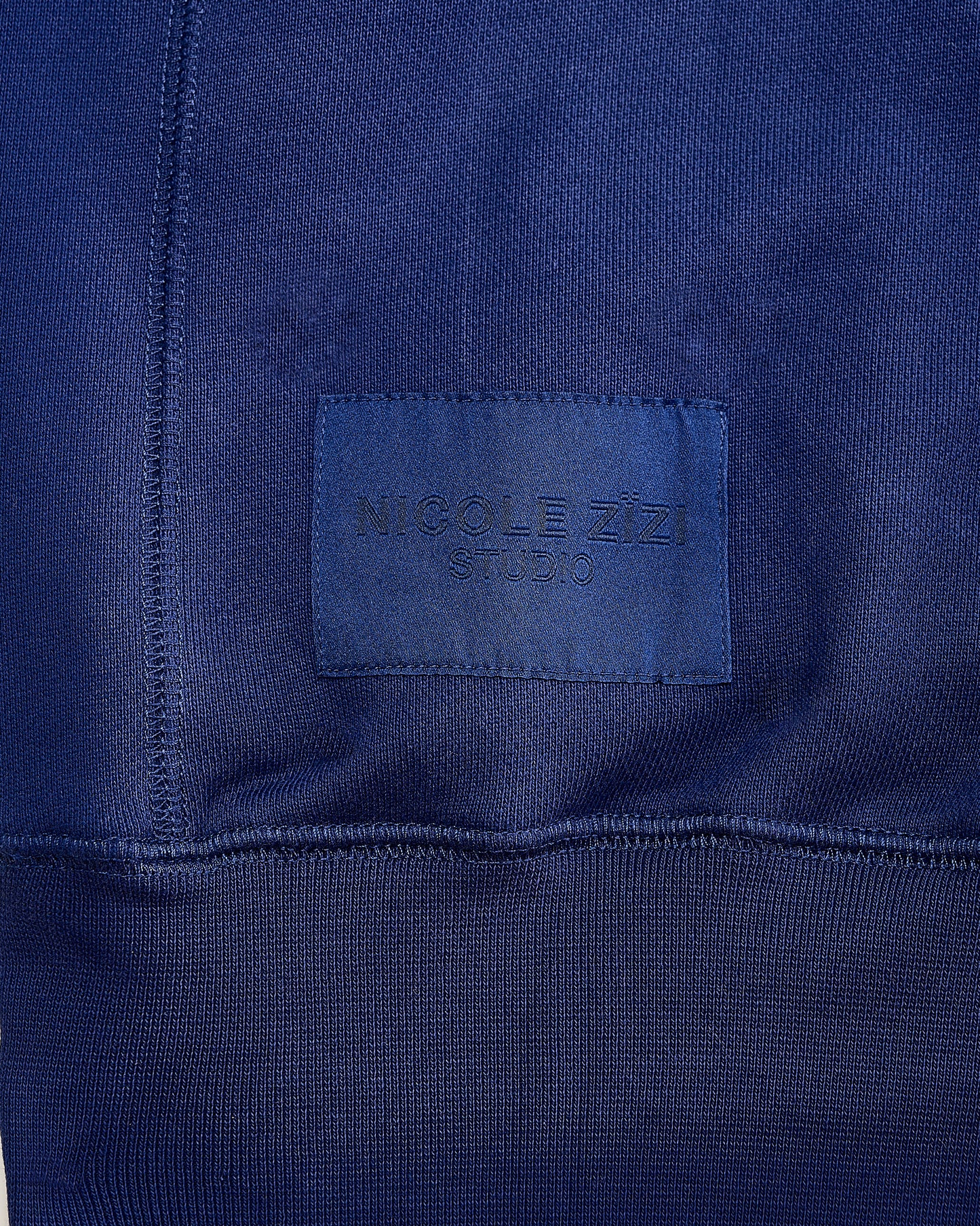 Label-Stitch Blue Hooded Cotton Sweatshirt