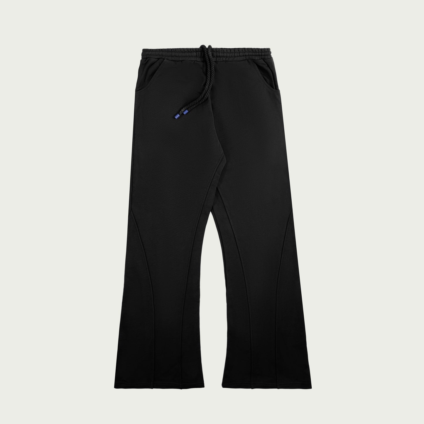 Label-Stitch Black Cotton Flare Sweatpants