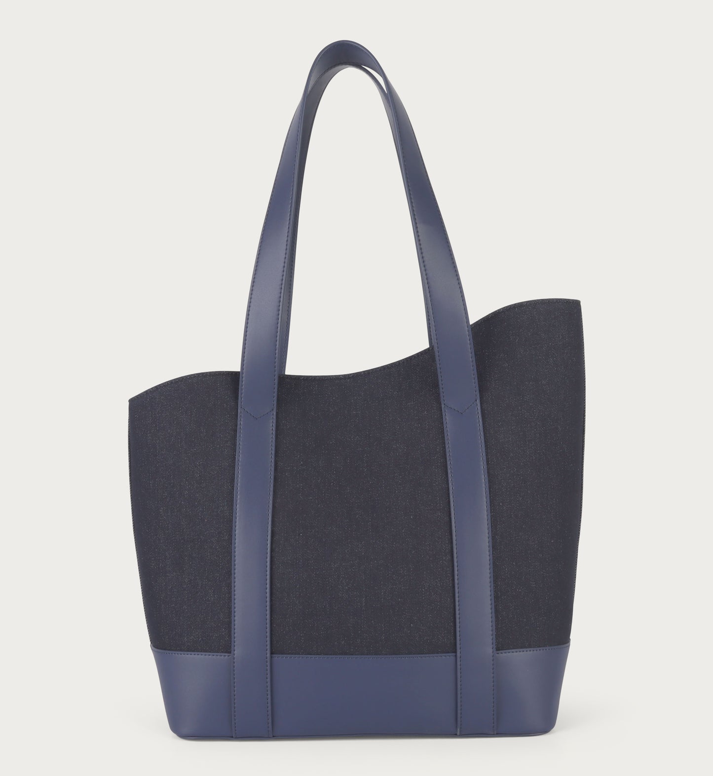 Blue Asymmetrical Apple Peel Leather and Denim Tote Bag