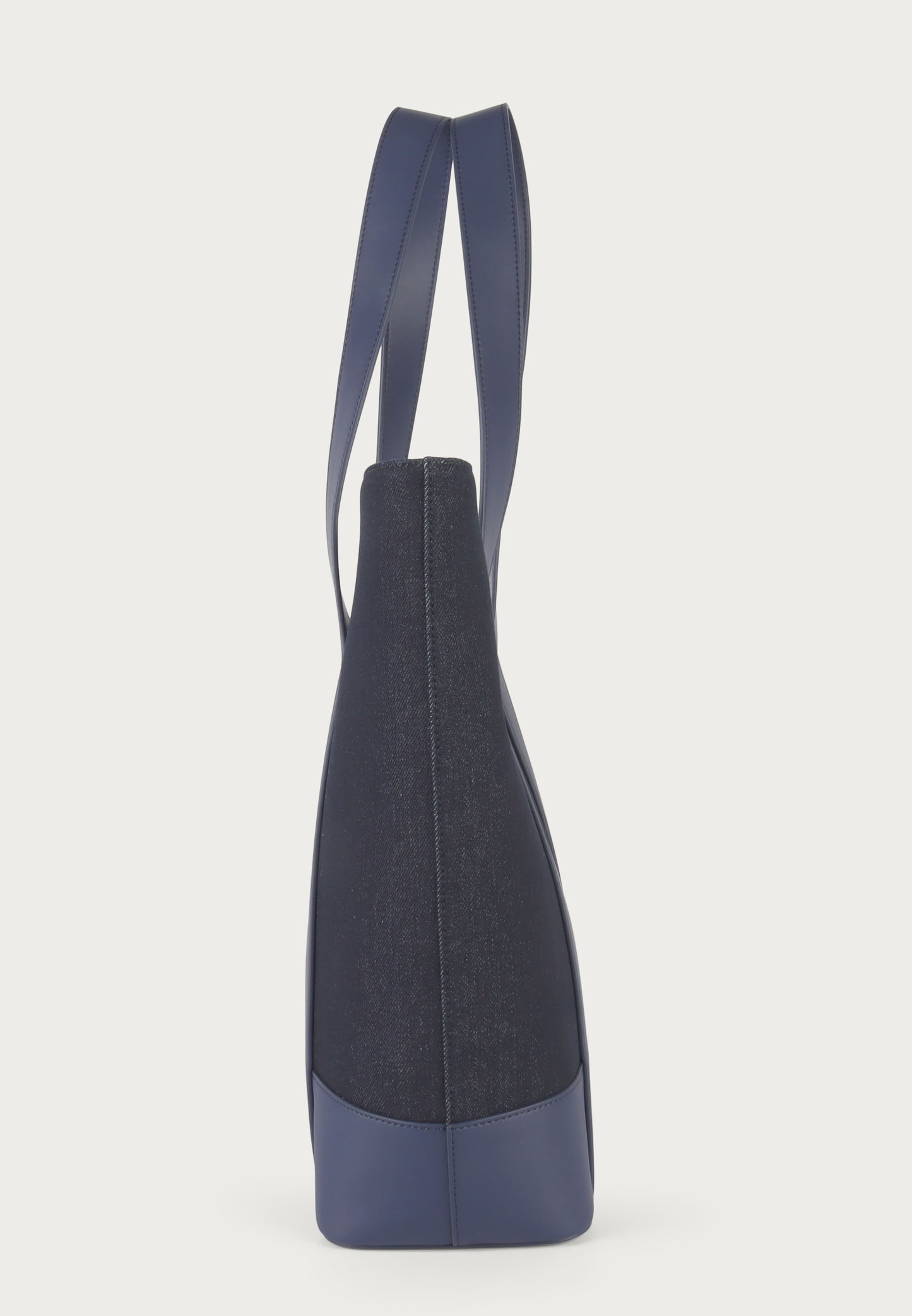 Blue Asymmetrical Apple Peel Leather and Denim Tote Bag