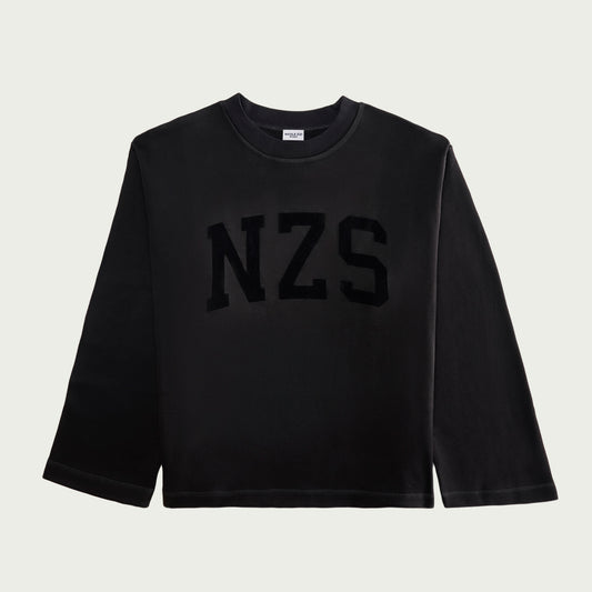 Cotton Black Initialed No-Rib Sweatshirt