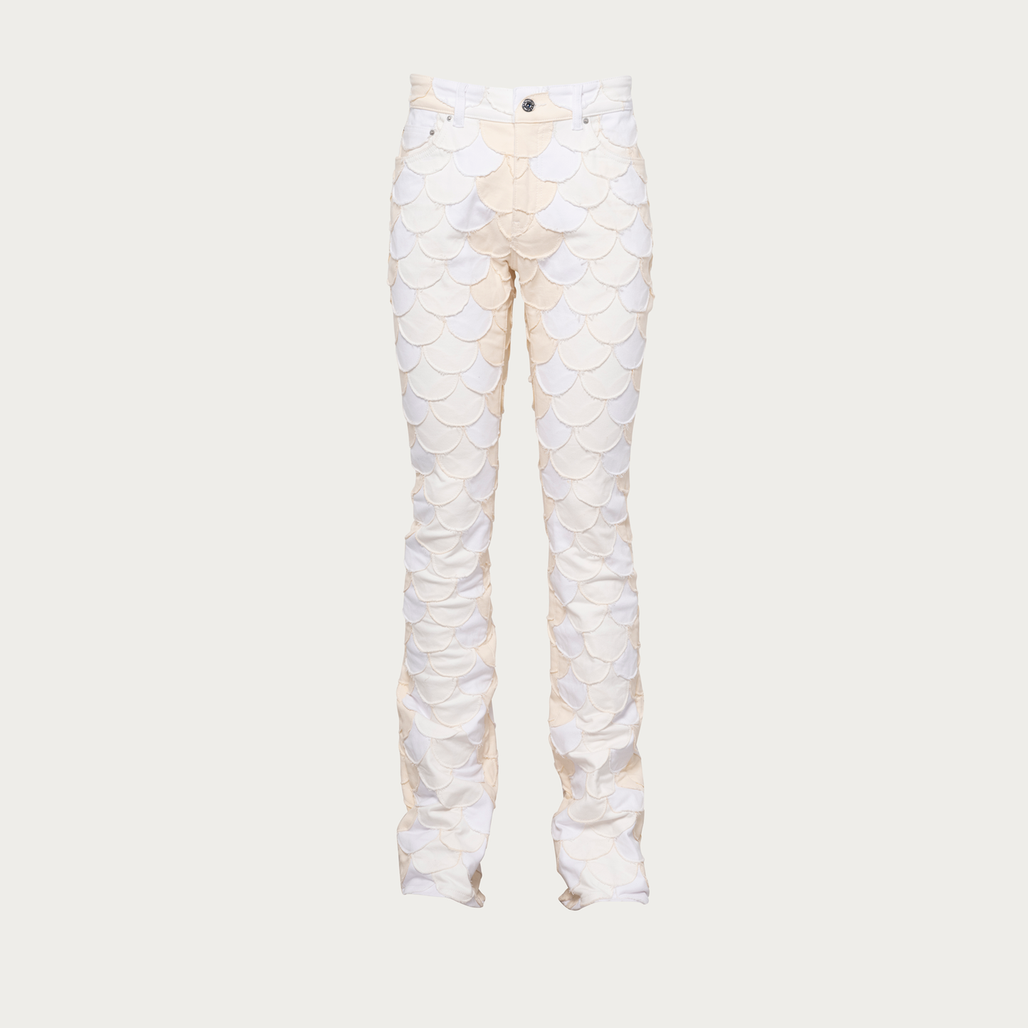 Scaled White Patchwork Denim Flare Pants