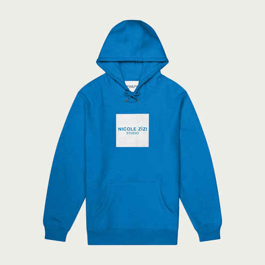 Organic Cotton Box Blue Logo Hooded Sweatshirt